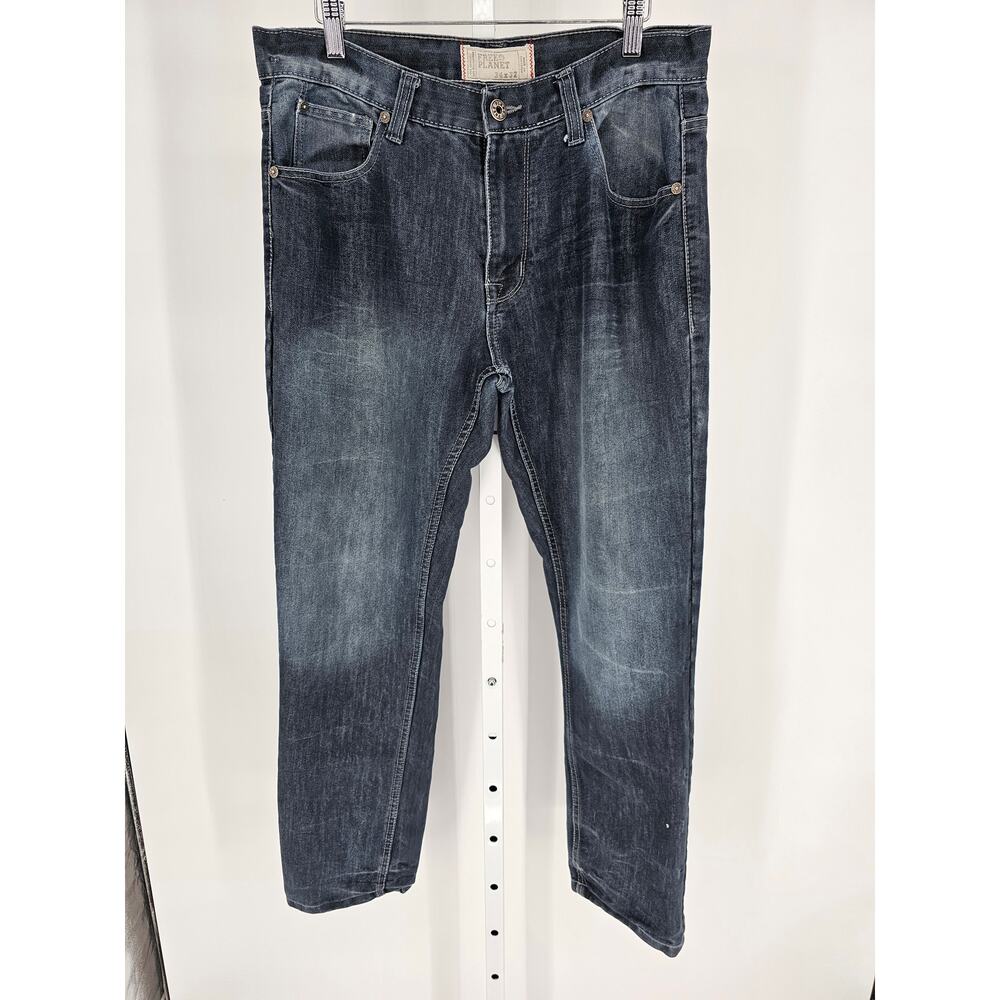 Free Planet Mens Sz 34x32 Dark Wash Slim Leg Blue Jeans
